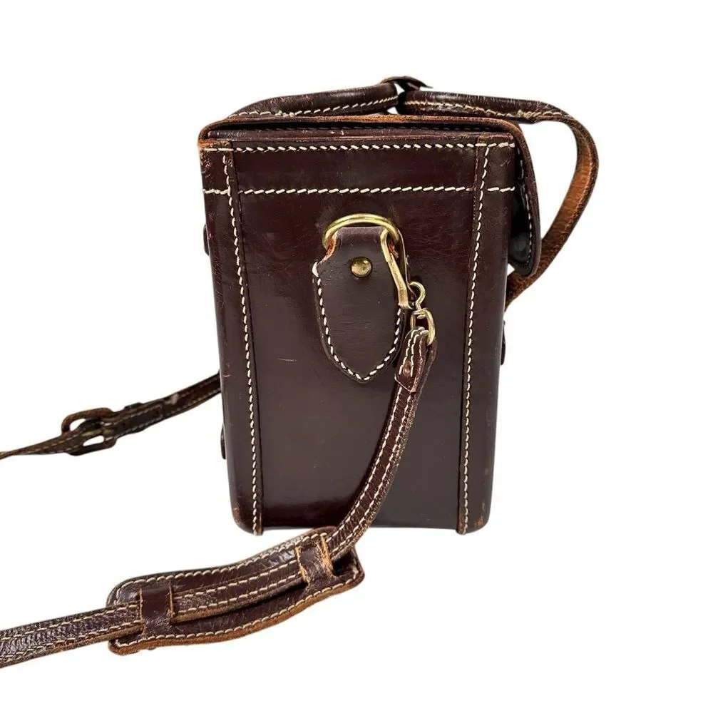 Cheney England Vintage Brown Leather Camera Satchel Crossbody Messenger Bag